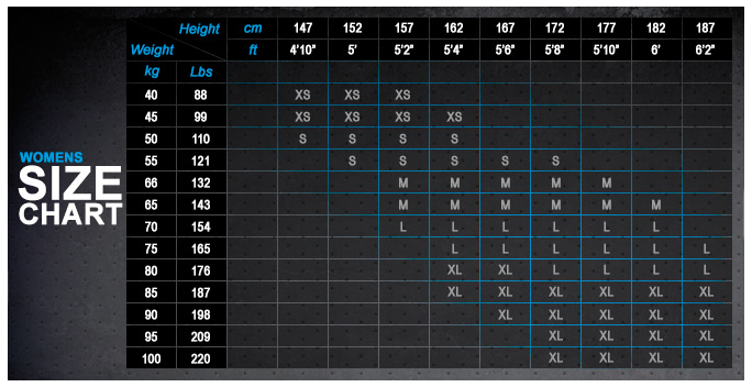 Zhik Women's Apparel Sizes